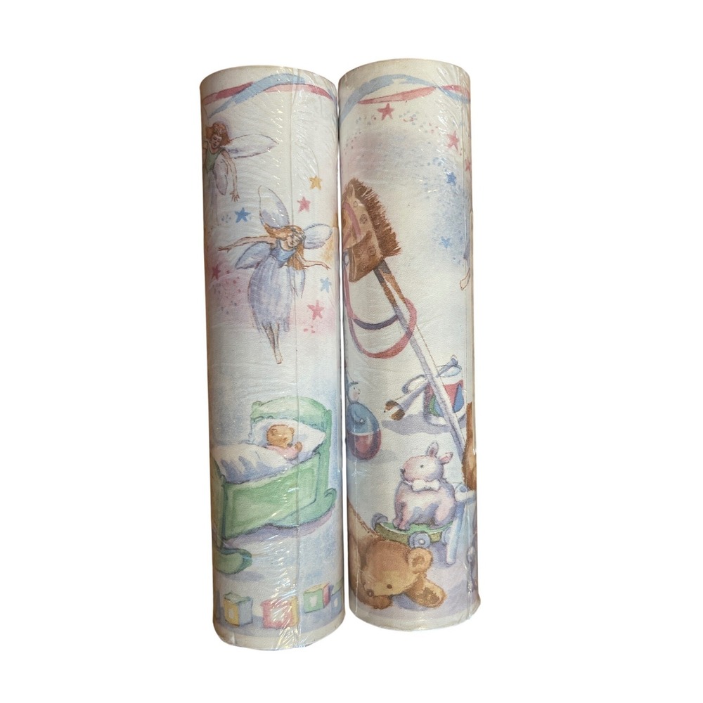 Fine Decor Nursery Fairy Teddy Bear Vinyl Wallpaper Border 2 Rolls Pastel